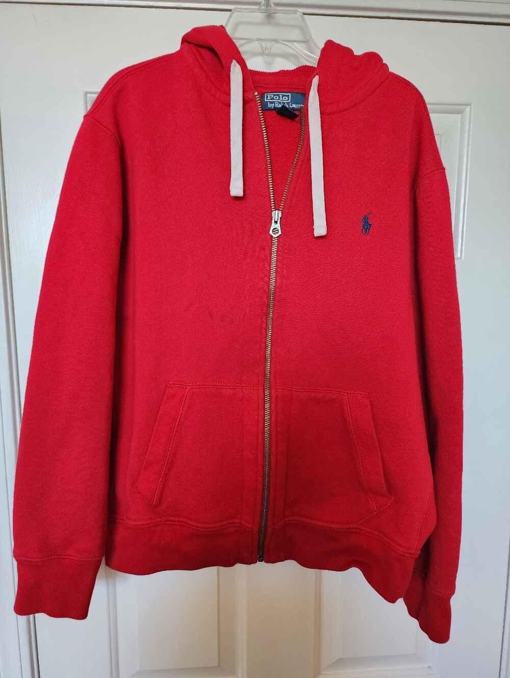 Ralph Lauren Red Polo Fleece Hoodie with Navy Label